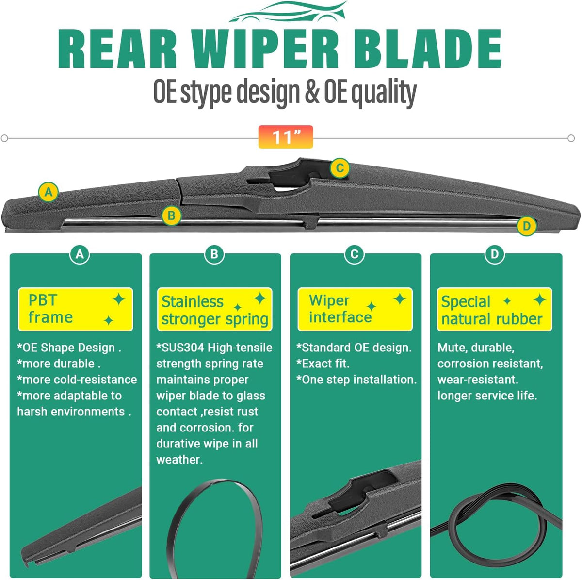 26" 16" 11" Windshield Wiper Blades Replacement for Chevrolet Chevy Trax 2024 2025 2026 Premium All Weather Front Rear Wipers Set - OEM Quality (Pack of 3) - Colors E