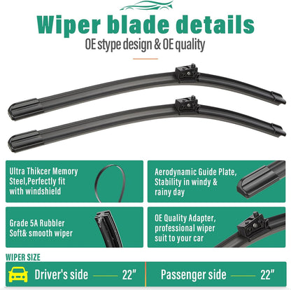 26" 16" 12" Windshield Wiper Blades Replacement for Toyota RAV4 2019 2020 2021 2022 2023 2024 2025 RAV 4 / Mazda 5 2006-2015 Premium All Weather Front Rear Wipers Set - OEM Quality (Pack of 3) - Colors D