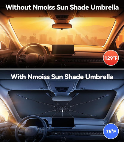 [Upgraded] Nmoiss Windshield Sun Shade Umbrella - [Vinyl Coating Heat Shield] Protect Car from Sun Rays & Heat Damage Keep Cool and Protect Interior, Spring Structure Edge Medium 56" L x 31" W