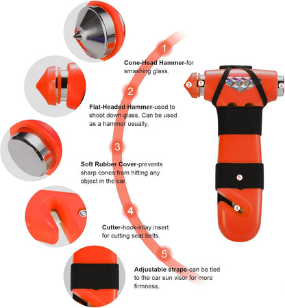 THINKWORK Car Safety Hammer, 3-in-1 Emergency Escape Tool with One Second Window Breaker and Seat Belt Cutter, Safety Emergency Car Escape Tool for Car, Office, Home, Black
