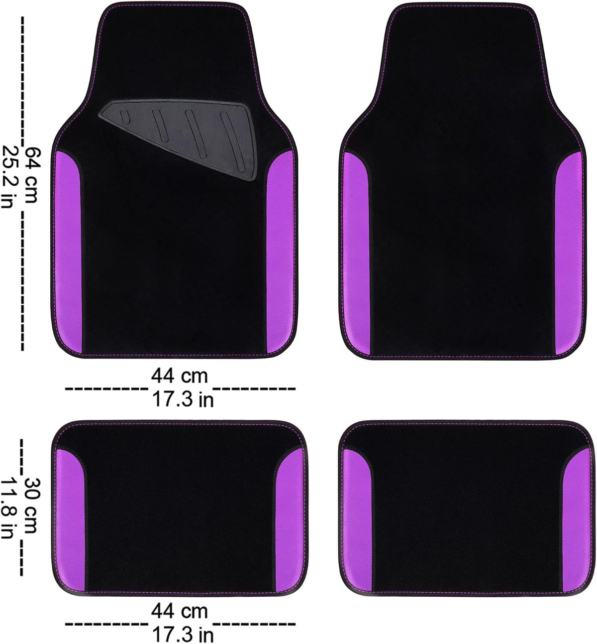 CAR PASS Rainbow Waterproof Universal Fit Faux Leather Car Carpet- Anti-Slip Nibbed Backing Floor Mats for SUV, Vans,Sedans,Trucks, Automotive Set of 4 for Women (Black with Red)