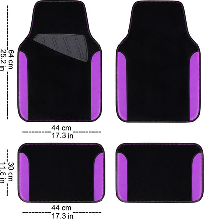 CAR PASS Rainbow Waterproof Universal Fit Faux Leather Car Carpet- Anti-Slip Nibbed Backing Floor Mats for SUV, Vans,Sedans,Trucks, Automotive Set of 4 for Women (Black with Red)