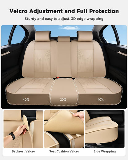 Huidasource Coffee Seat Covers Full Set, Universal Fit for Most Cars Trucks SUV, Full Coverage Leather Seat Cover, Airbag, Cupholder Compatible, Velcro Adjustable, Heaating/Cooling Function Retain