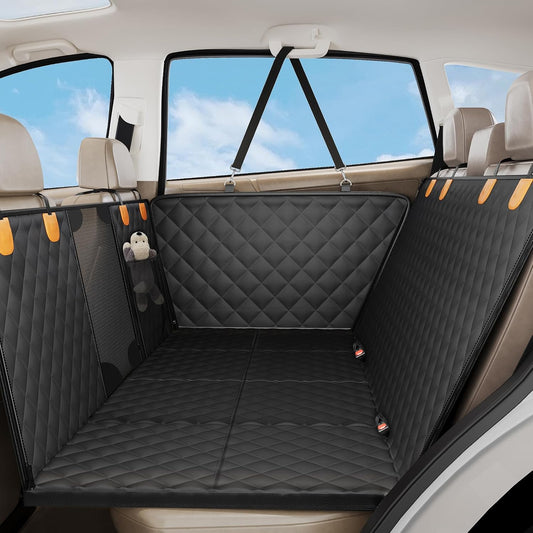 Dog Car Seat Cover for Back Seat, Hard Bottom Back Seat Extender Supports 400lbs, Waterproof Rear Seat Pet Cover, Dog Hammock with Mesh Window for Car SUV