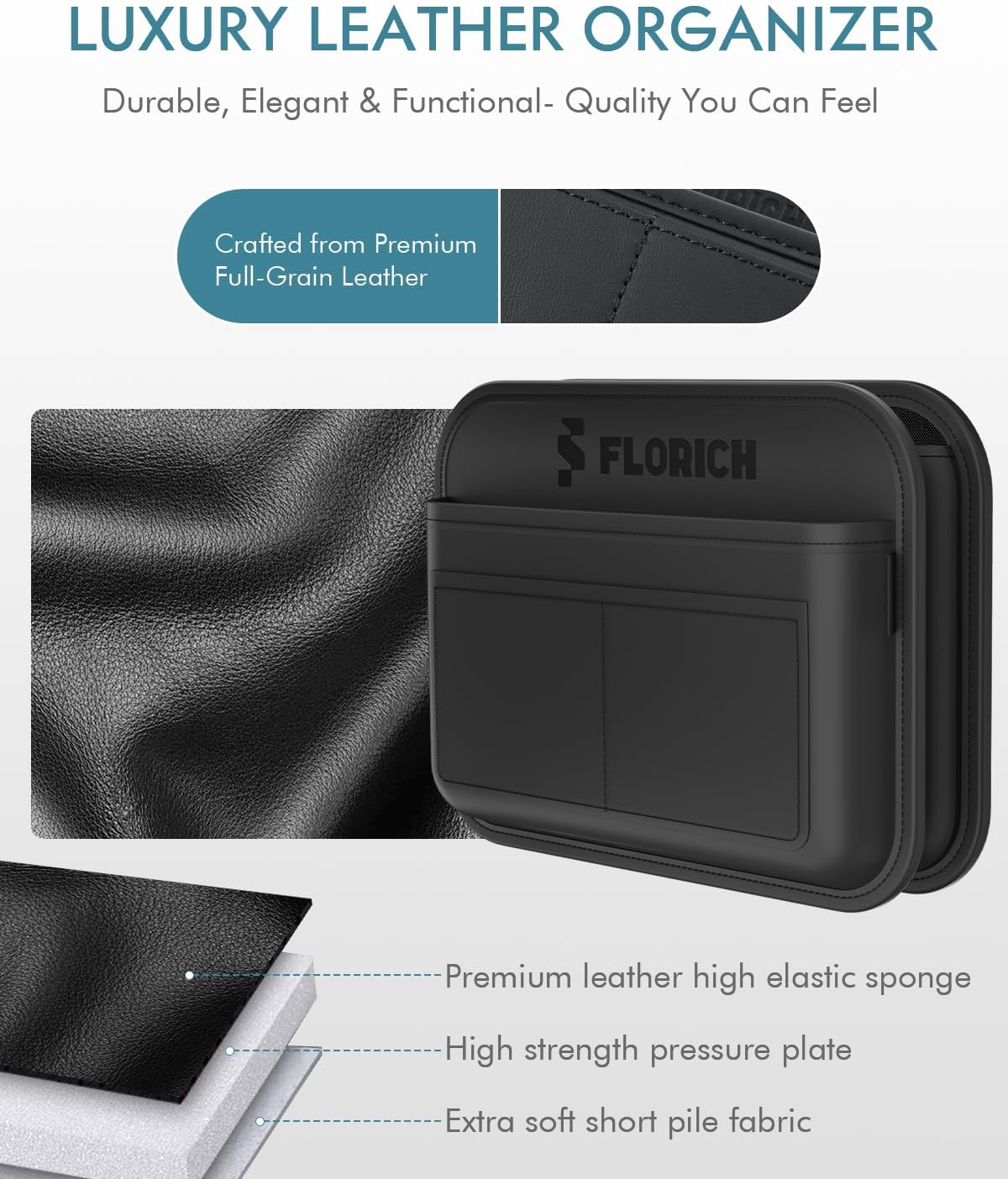 FLORICH Car Seat Gap Filler, Pro-Seats Gap Filler Organizer and Storages 2-in-1, Premium Leather Center Console Organizer, Car Organizer Front Seat Universal Fit for Car SUV Truck
