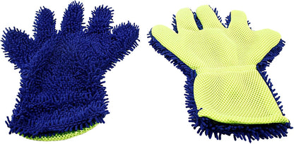 BokWin 2-Pack Car Wash Mitt Scratch Free, 5-Finger Microfiber Wash Mitts, Car Interior Exterior Cleaning Gloves, Auto Chenille Washing Sponge Kits for Cleaning Wheel Tight Spot