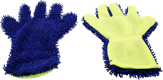 BokWin 2-Pack Car Wash Mitt Scratch Free, 5-Finger Microfiber Wash Mitts, Car Interior Exterior Cleaning Gloves, Auto Chenille Washing Sponge Kits for Cleaning Wheel Tight Spot