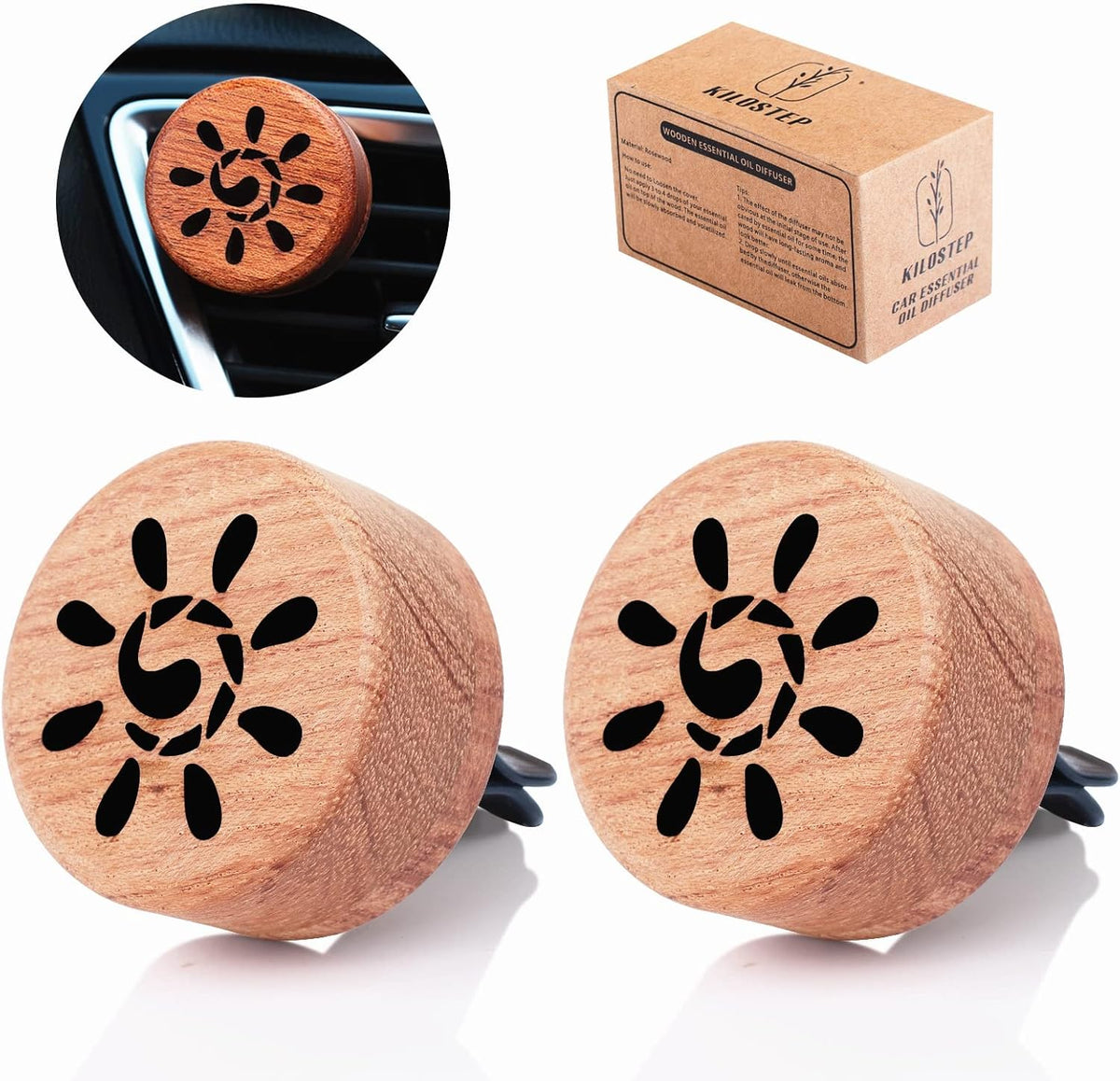Essential Oil Car Diffuser, 2 PCS Car Aromatherapy Wood Diffuser with Vent Clip