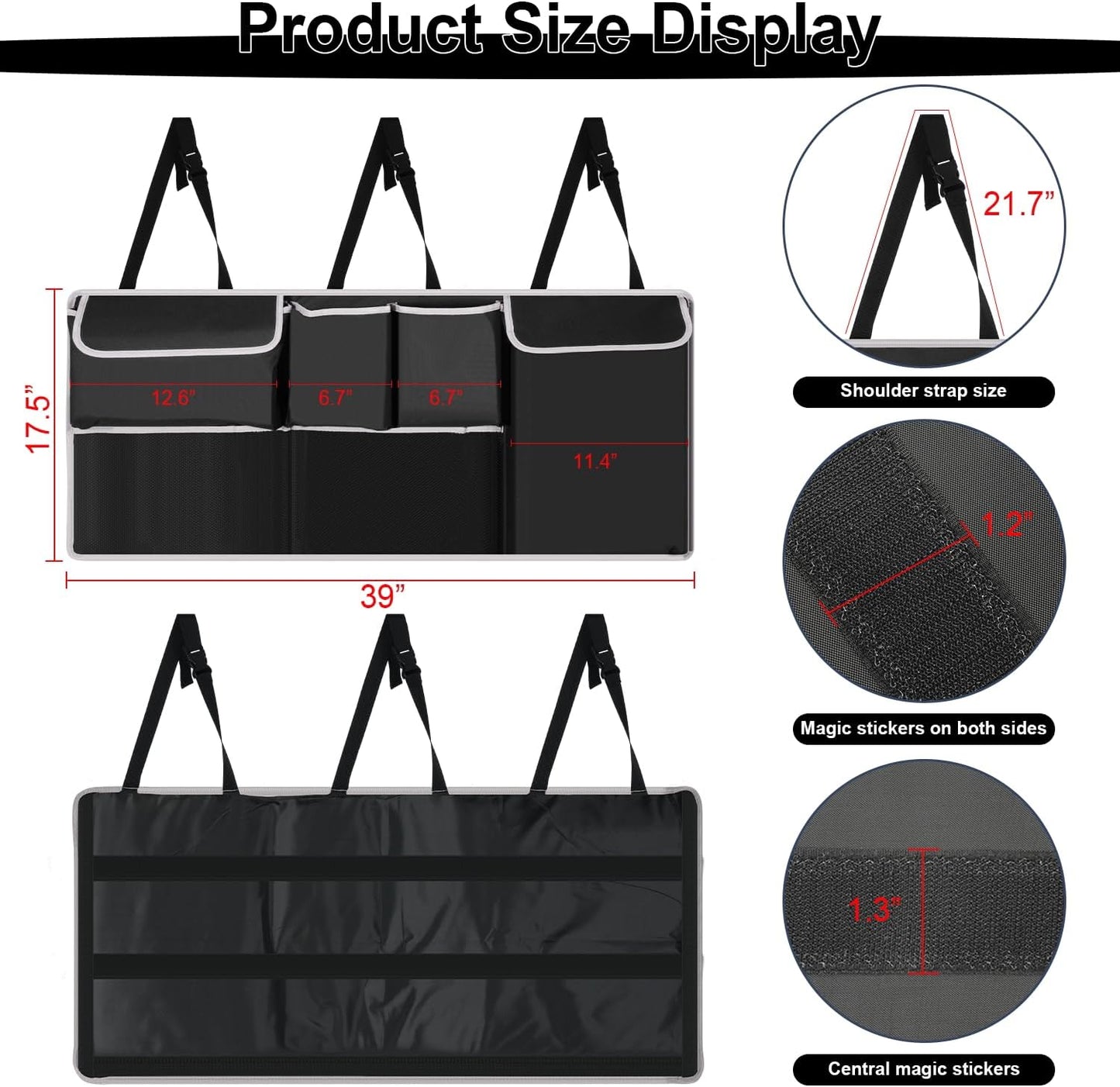UYYE Trunk Hanging Organizer, Backseat Bag, Car Interior Accessories with 4 Pockets & 2 Mesh Pouches for Groceries, Will Provide More Storage Trunk Space for SUV, Jeep, MPVs