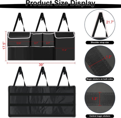 UYYE Trunk Hanging Organizer, Backseat Bag, Car Interior Accessories with 4 Pockets & 2 Mesh Pouches for Groceries, Will Provide More Storage Trunk Space for SUV, Jeep, MPVs