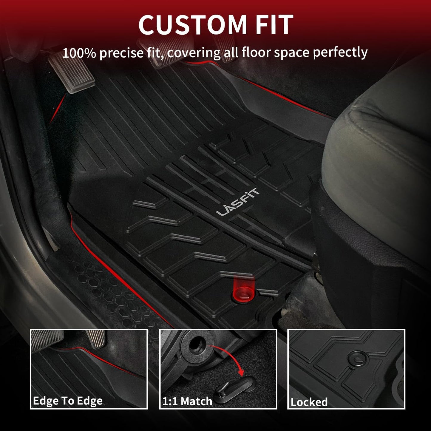 LASFIT Floor Mats for 2019-2025 2026 Ram 2500/3500 Crew Cab Bucket Seat for Carpet & Vinyl Floor (NOT fit Model with PTO Kit), All Weather TPE Custom Fit Car Mats Floor Liners 1st & 2nd Row, Black