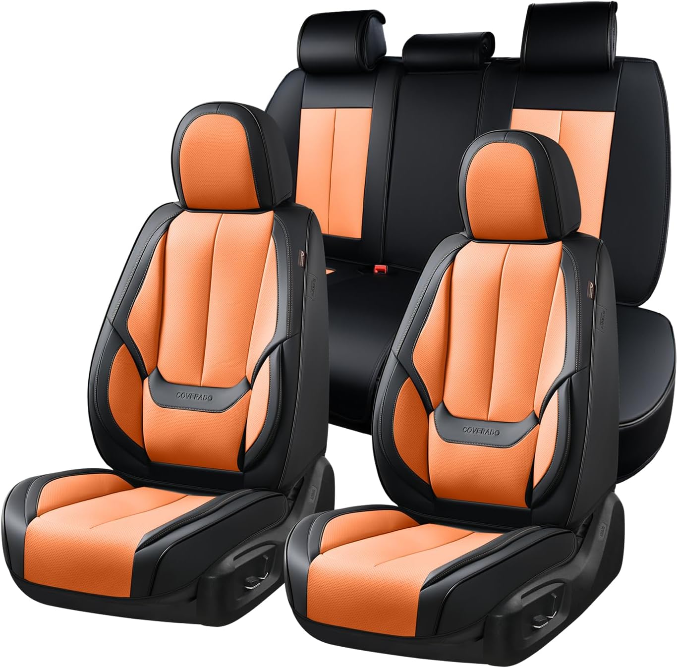 Coverado Seat Covers Full Set, Black Seat Covers for Cars 5 Seats, Car Seat Protector, Waterproof Nappa Leather Car Seat Cushion, Front and Rear Car Seat Cover Fit for Most Sedans SUV Pick-up Truck - Colors A