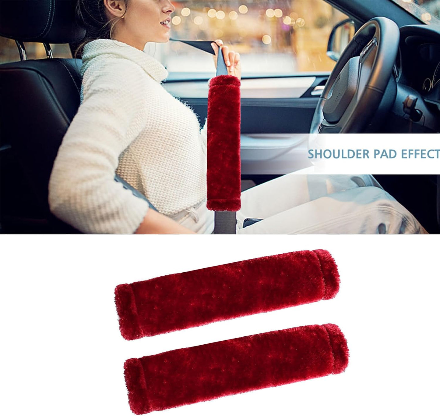 MOONET 2 Packs Car Seatbelt Covers Shoulder Pad for More Comfortable Driving, Universal Seat Belt Cover for Handbag Camera Backpack Straps, Soft Faux Sheepskin Wool Seat Belt Cushion (Beige)