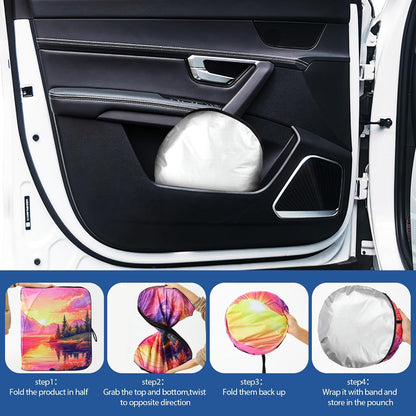 Fauson Car Windshield Sun Shade for Sedans, SUVs & Trucks Reflective UV Block Sunshade Visor Shield Foldable with Storage Bag Blocks Sun Heat to Keep Car Interior Cool, Front Window - L 57 x 32 W
