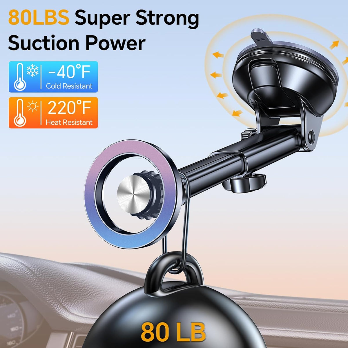 Coolpow for MagSafe Car Mount【Windshield+Vent+Dash】Magnetic Phone Holder for Car Phone Holder Mount Cell Phone Holders for Your Car Accessories Suction Phone Mount for Car Truck Stand for iPhone 17 16
