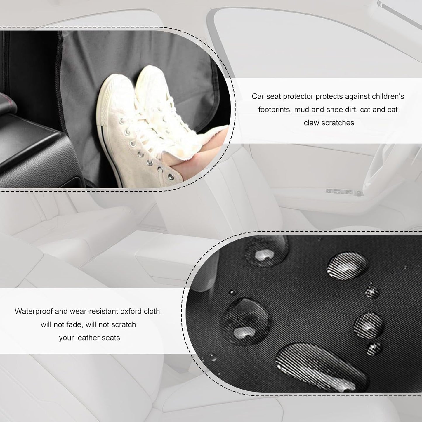 2 PCS Kick Mat Back Seat Protector, Waterproof Car Backseat Protective Kick Mat with 2 Mesh Pockets, Large Vehicle Seat Back Kick Mat Organizer for Kids, Car Accessories