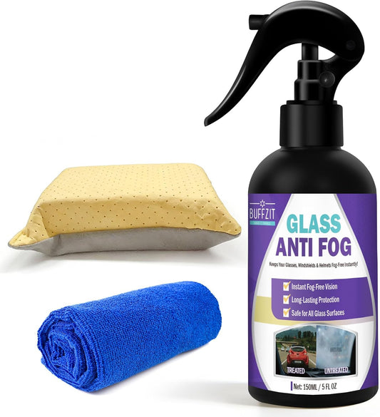 Glass Anti Fog Spray for Car Windshield, Interior Glass, Mirrors & Windows – Long-Lasting Defogger Prevents Fogging for Clear Vision, Safe Driving & Crystal Clear View – Easy to Use – 150ml / 5oz