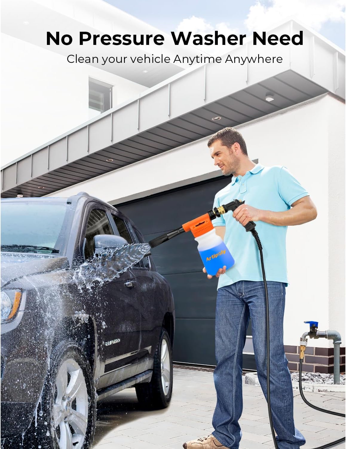 ARTIPOLY Car Wash Foam Gun + Microfiber Wash Mitt - Car Foam Sprayer - Foam Cannon for Hose - Spray Foam Gun Cleaner - Snow Foam Blaster for Cars, Boats, RVs, Foam Cannon Connects to Any Garden Hose