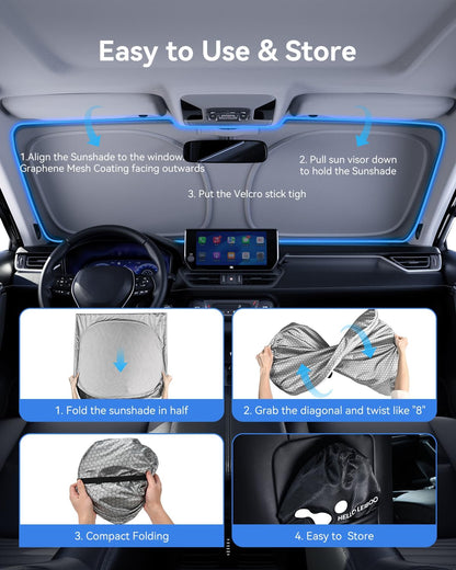 helloleiboo Graphene Car Windshield Sun Shade Car Sun Shade for Windshield with Heat Absorption Coating Foldable Design with UV Protection to Keep Your Car Interior Cooler Silver (X-Large-61 × 34 in)