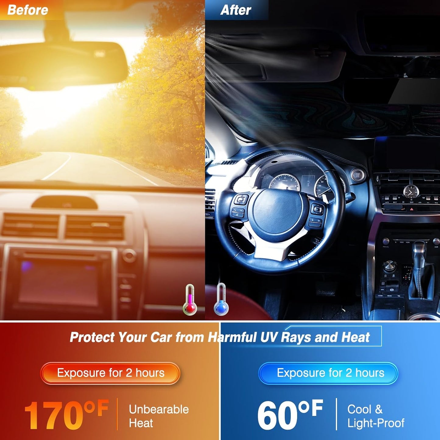 Windshield Sun Shade - Car Sun Shade Windshield, Reflector Sunshade Offers Ultimate Protection for Car Interior, Foldable Front Window Fit for Hatchback, Truck, SUV, MPV