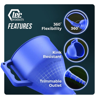 TEC Products FlexAll Long Flexible Funnels - Automotive Oil Funnel with Hose, Durable Nitrile Rubber for Oil Change, Transmission Funnel Fluid, Diesel, Fuel, Gas - Made in USA - Red (16 x 5 Inches)
