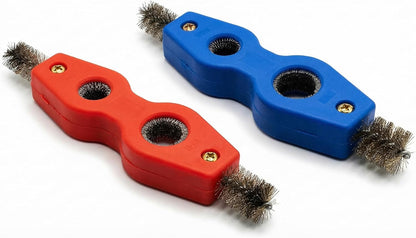 2-Pack 4-in-1 Heavy Duty Wire Brush Set for Battery Terminals & Copper Pipe Soldering Prep, Multi-Purpose Cleaning Brushes with 4 Brush Sizes, Red & Blue for Auto, Marine, RV & Plumbing