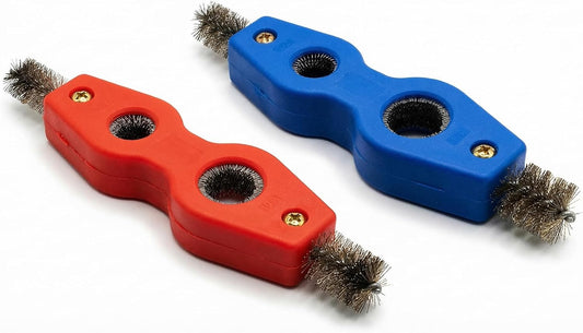 2-Pack 4-in-1 Heavy Duty Wire Brush Set for Battery Terminals & Copper Pipe Soldering Prep, Multi-Purpose Cleaning Brushes with 4 Brush Sizes, Red & Blue for Auto, Marine, RV & Plumbing