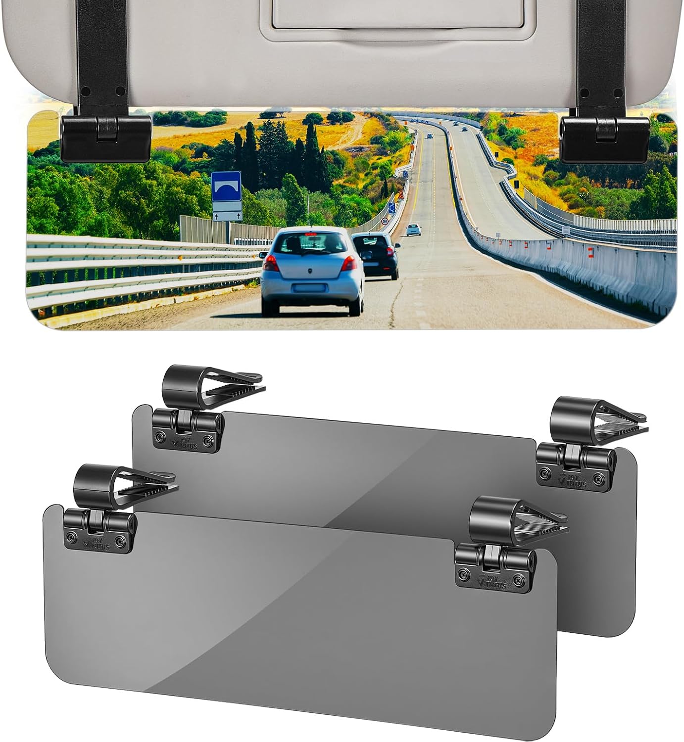 JOYTUTUS Sun Visor Extender for Cars, Polarized Sun Visor Extender Universal Sun Blocker UV400, Adjustable Visor Extension for Car Visor,Double-Clip,Anti Glare Stray Light