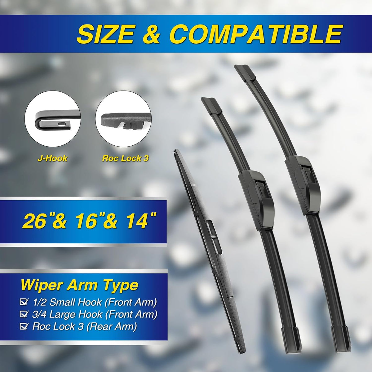 5 PLUS® Silicone Windshield Wipers Replacement for 2019-2024 Toyota RAV4/ 2006-2015 Mazda 5 Wiper Blades(Set of 3), Windshield Wiper Blades For My Car-26"/16"/12" - Colors C