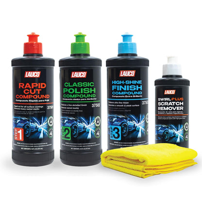 LAUCO Paint Correction Compounds Step 1, 2, 3, Swirl Remover 8oz Kits, with a Towel, Silicone-Free, Clear Coat Safe Scratch Remover, Swirl Correction & High Gloss Finishing