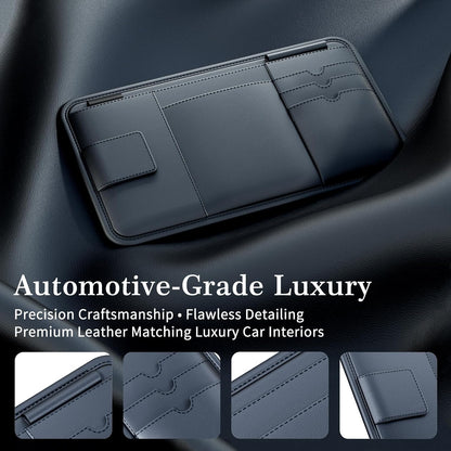 Car Visor Organizer, Premium Leather Sunglasses & Card Holder for Cars, Registration/Insurance Slot, Credit Card Pockets, Automotive Interior Organizer for Car Sun Visor (Black Leather)