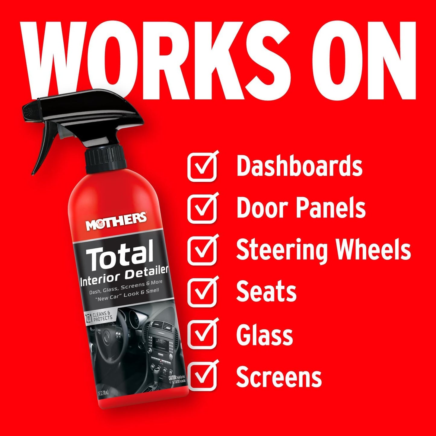 Mothers Total Interior Detailer, 24 oz. — Cleans & Protects Dash, Glass, Screens & More, Safe Ammonia-Free Formula Removes Dirt, Oily Film & Fingerprints Without Streaks or Residue (05434)