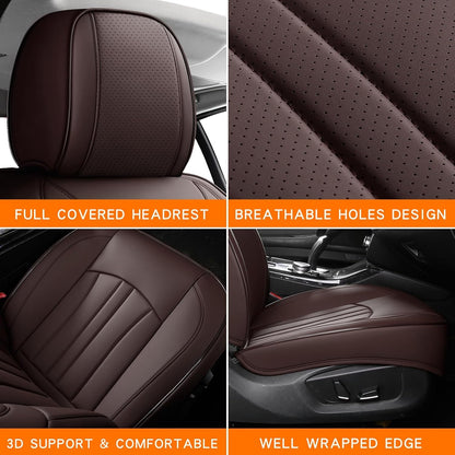 MINGBRON Car Seat Cover Full Set, Leather Car Seat Cover, Waterproof Seat Covers, Car Seat Cushion, Nappa Leather Seat Covers Car Seat Protector Universal Fit Most Cars Black