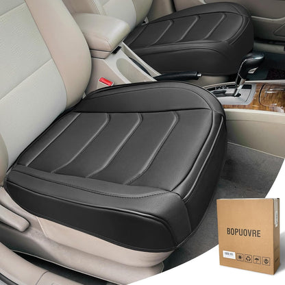 BOPUOVRE Car Seat Cover for Luxury & Comfort - PU Leather, Anti-Slip, Full Wrap Protection with Storage Pocket for Bottom Cushion - Universal Fit for 95% of Vehicles (Black,1 Piece)