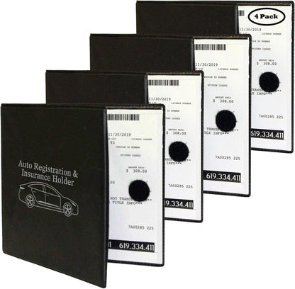 W4W Auto Registration Insurance & ID Card Holder - 4 PACK - Perfect for any Car, Truck, Motorcycle, Trailer or Boat - Strong Closure, Men & Women