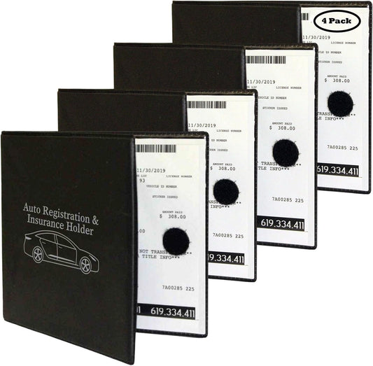W4W Auto Registration Insurance & ID Card Holder - 4 PACK - Perfect for any Car, Truck, Motorcycle, Trailer or Boat - Strong Closure, Men & Women