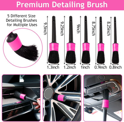 THINKWORK Pink Car Duster Interior Kit, Perfect Car Detailing Brush Kit for Cleaning Windows,Windshield,Dashboard and Air Vents Suitable for All Cars
