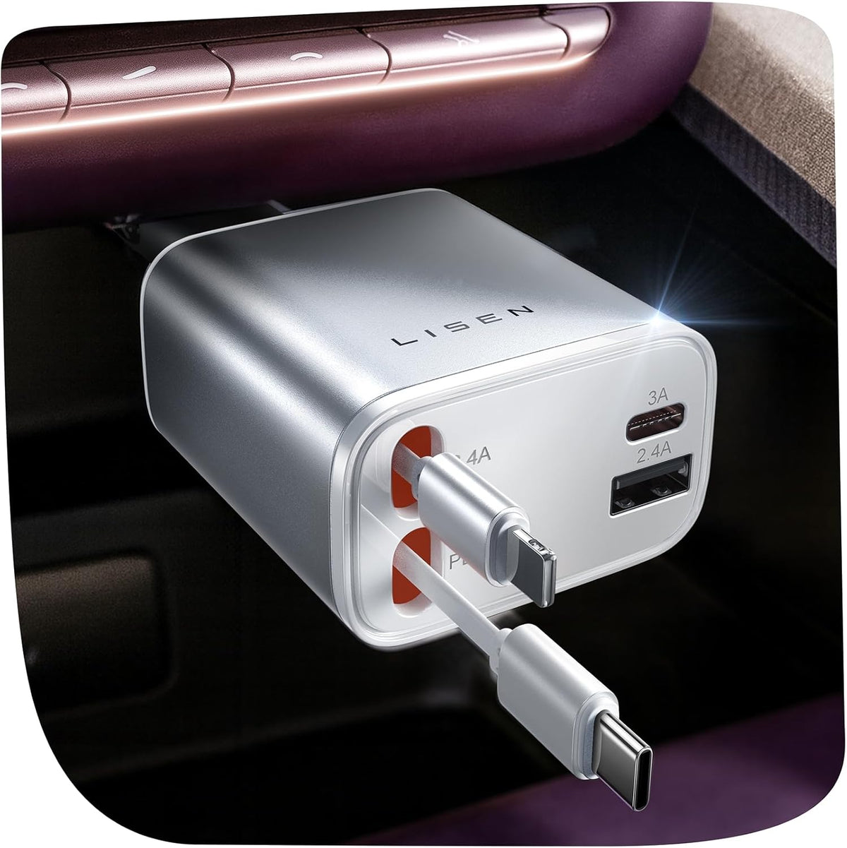LISEN Retractable Car Charger, 84W Car Charger USB C Fast Charger, Cigarette Lighter USB Charger Adapter, Car Accessories Birthday Gifts for Men Women Dad Mom Husband, for iPhone 17 16 15 14 13 12 11