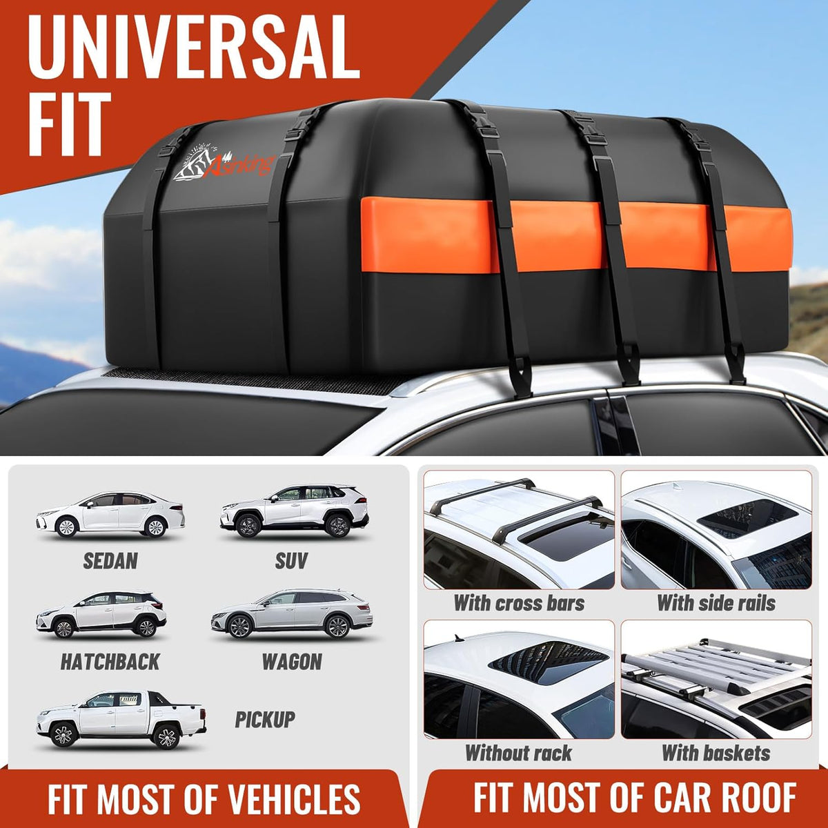 Car Rooftop Cargo Carrier Bag, 21 Cubic Feet 100% Waterproof Heavy Duty 840D Car Roof Bag for All Vehicle with/Without Racks - Anti-Slip Mat, 6 Door Hooks, Storage Bags, 2 Extra Straps, Luggage Lock