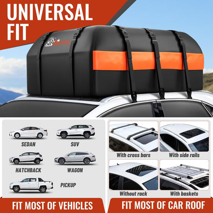 Car Rooftop Cargo Carrier Bag, 21 Cubic Feet 100% Waterproof Heavy Duty 840D Car Roof Bag for All Vehicle with/Without Racks - Anti-Slip Mat, 6 Door Hooks, Storage Bags, 2 Extra Straps, Luggage Lock