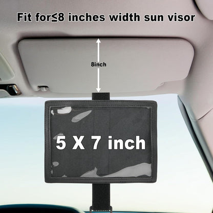 Registration Insurance Card Document Holder for Visor, Carrying Case for Registration and Insurance, Adjustable Visor Bag Drivers License Holder for Photo, Fit Most Car, SUV and Truck (Horizontally)