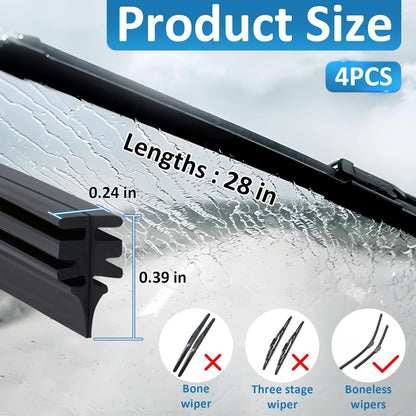 BFXM 4Pcs Wiper Blade Refill, 28 inch DIY Adjustable Universal Replacement Wiper Blade Refill Replacement for Front and Rear Windshield Wiper Baldes Rubber Strip for Car, Truck, SUV