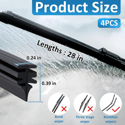 BFXM 4Pcs Wiper Blade Refill, 28 inch DIY Adjustable Universal Replacement Wiper Blade Refill Replacement for Front and Rear Windshield Wiper Baldes Rubber Strip for Car, Truck, SUV