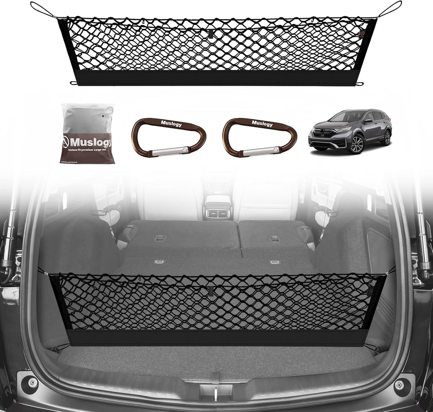 Muslogy Truck Bed Cargo Net Trunk Netting Compatible with 2023-2025 2026 Honda CR-V Accessories, Pickup Cargo Organizer SUV Sedan Storage Net w/Heavy Duty Carabiners - Colors B