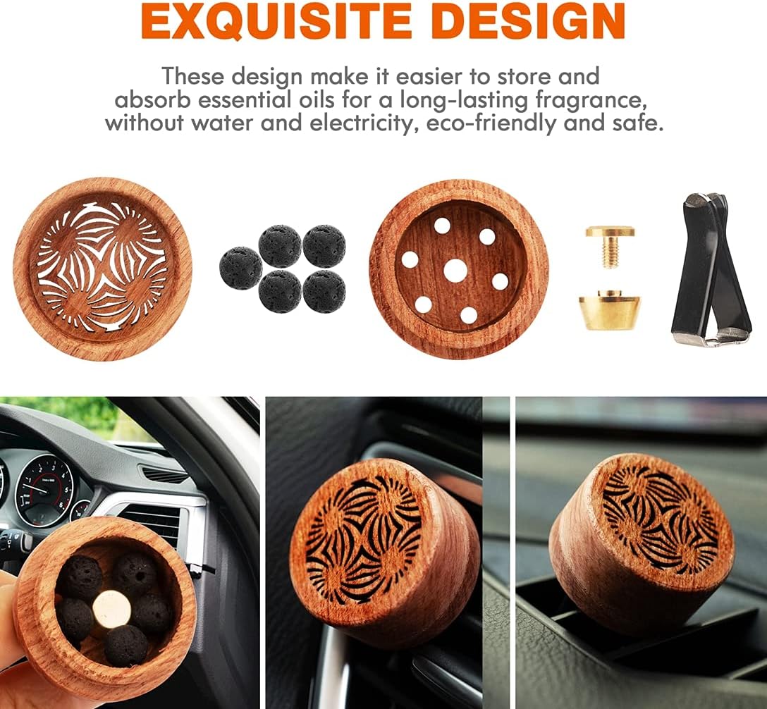 Essential Oil Car Diffuser, 2 PCS Car Aromatherapy Wood Diffuser with Vent Clip