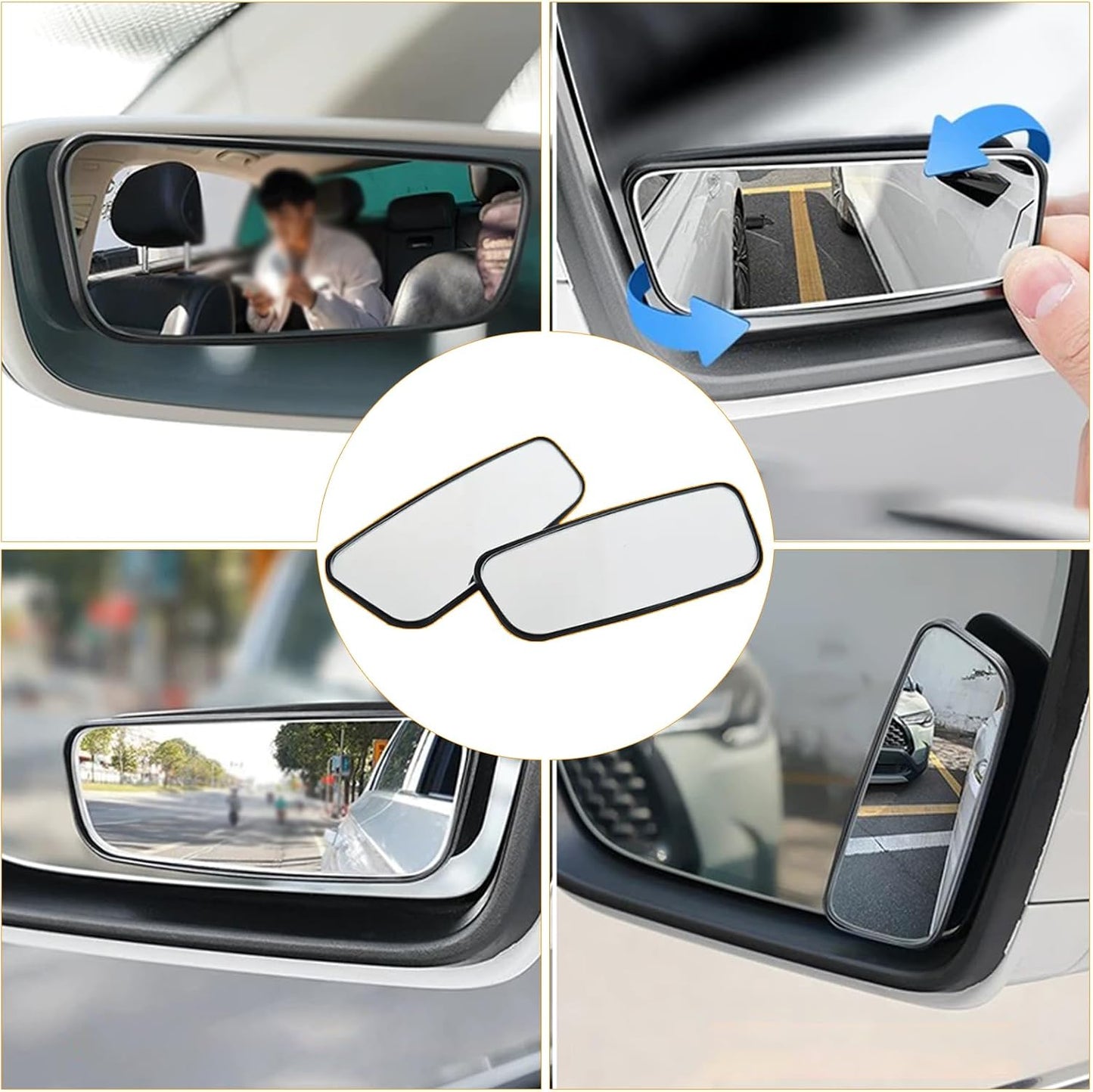 2-Pack Car Blind Spot Mirror, 3.7" x 1.4" Curved Wideangle, High-Definition Glass Adjustable Anti-Glare, Universal Car Side Mirror (Black)