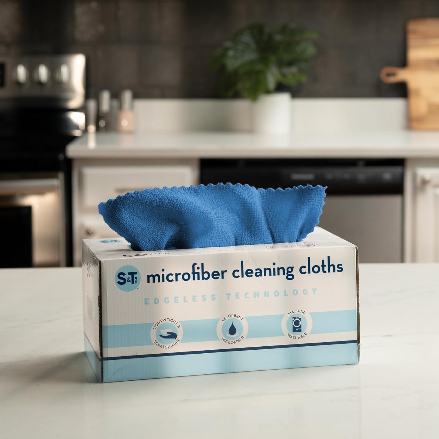 S&T INC. 50 Pack Microfiber Cleaning Cloth with Box, Bulk Towels for Home, Reusable Microfiber Towels for Cars, Cleaning Rags, White, 190gsm, 11.8 Inches x 11.8 Inches, 50 Count