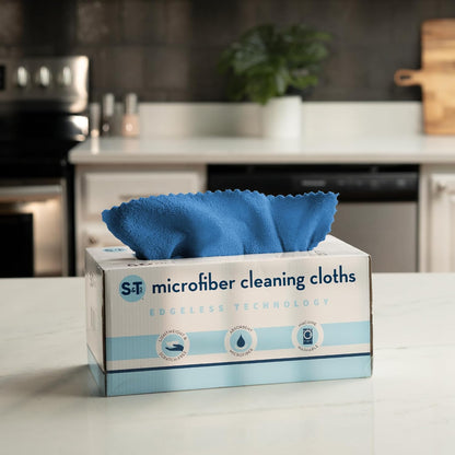 S&T INC. 50 Pack Microfiber Cleaning Cloth with Box, Bulk Towels for Home, Reusable Microfiber Towels for Cars, Cleaning Rags, White, 190gsm, 11.8 Inches x 11.8 Inches, 50 Count