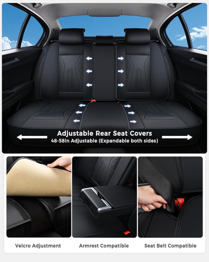 Huidasource Coffee Seat Covers Full Set, Universal Fit for Most Cars Trucks SUV, Full Coverage Leather Seat Cover, Airbag, Cupholder Compatible, Velcro Adjustable, Heaating/Cooling Function Retain