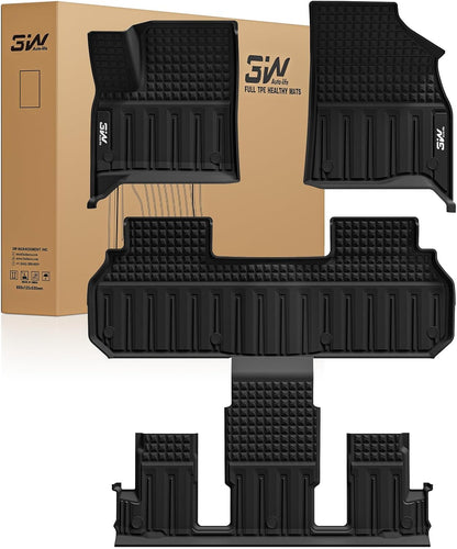 3W Floor Mats & Cargo Liner Fit for 2021 2022 2023 2024 2025 2026 Chevy Tahoe/GMC Yukon/Cadillac Escalade 7 Seat, TPE All Weather Custom Fit Car Accessories Heavy Duty Rubber Full Set Trunk Mats - Colors A